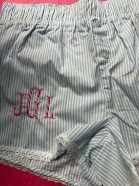 NWT small wild indigo Blue Pinstripe Pajama Shortset with matching bow top